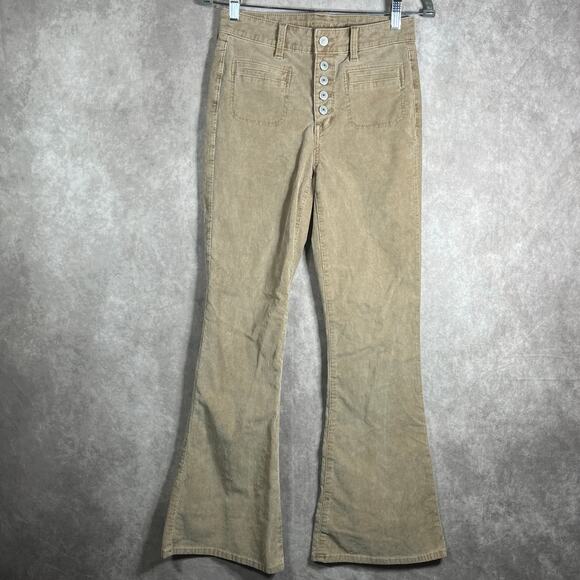 American Eagle‎ Pants Womens 2 Brown Corduroy Flared Leg Stretch Button Fly Y2K - Picture 1 of 13